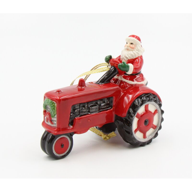 The Holiday Aisle® Santa Driving Tractor Hanging Figurine Ornament ...